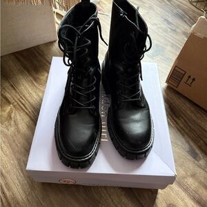 Black Leather Combat Boots
